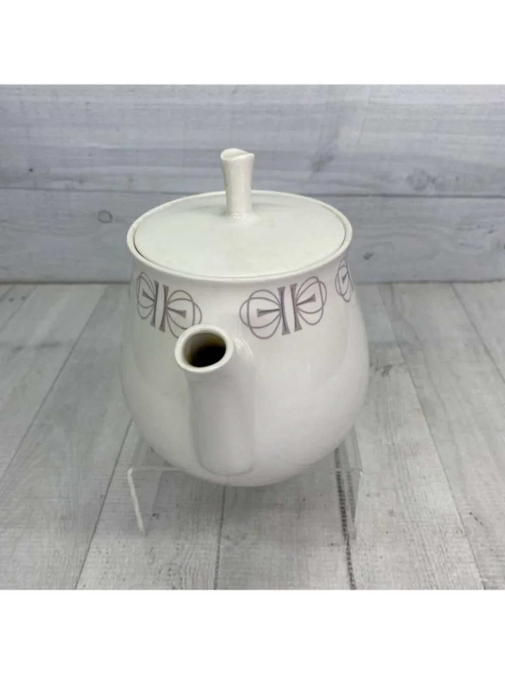 60's Franciscan MERRY-GO-ROUND Japan Gray Pink Border China 4 Cup Lidded Teapot